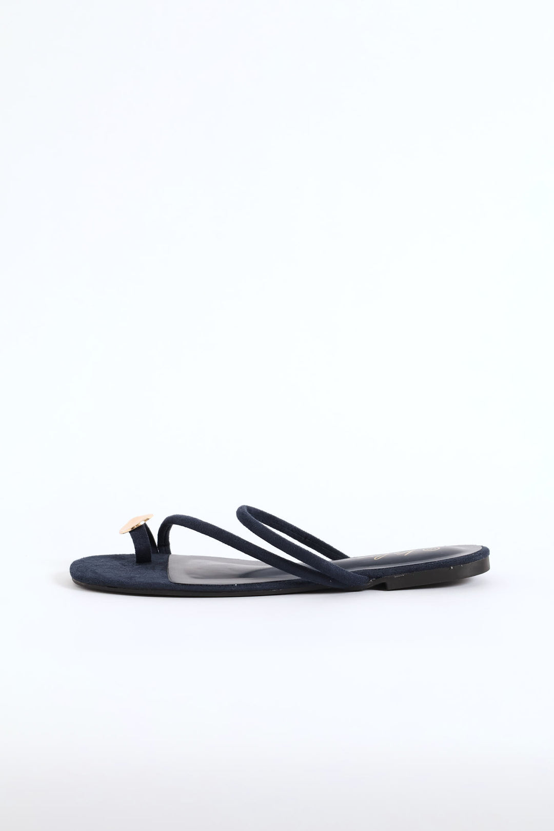 Metal Circle Trim Basic Toe Post Mule Sandal - Navy
