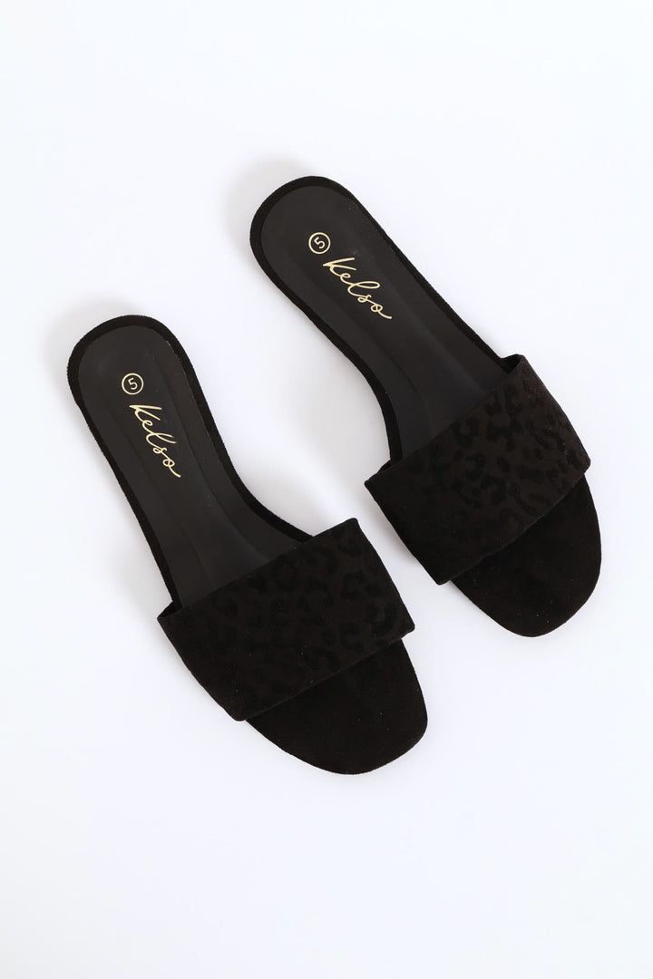 Single Band Animal Print Mule Sandal - Black