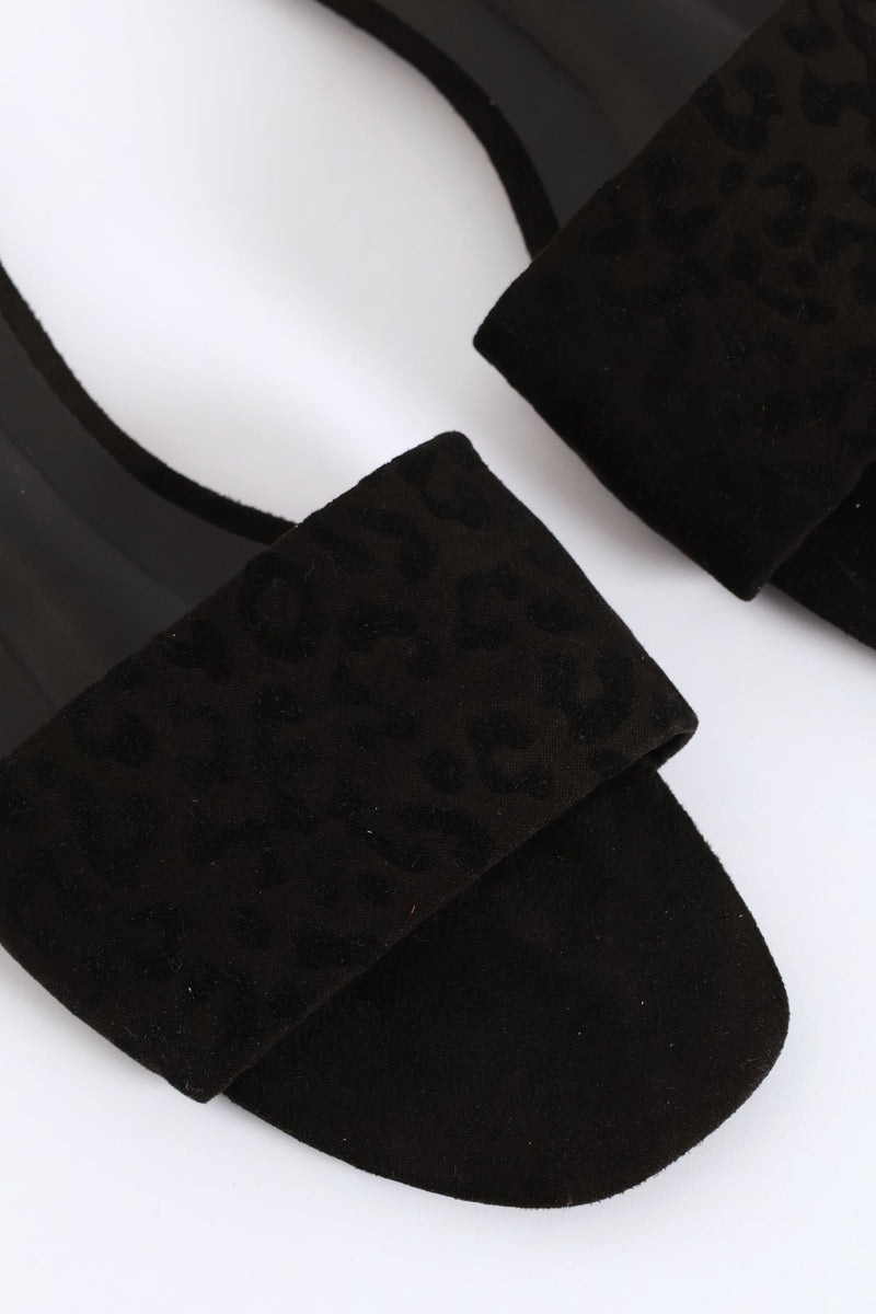 Single Band Animal Print Mule Sandal - Black