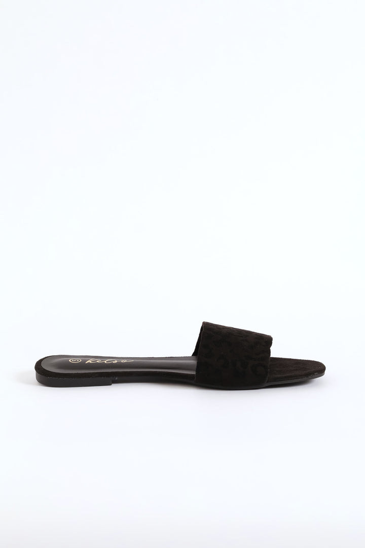 Single Band Animal Print Mule Sandal - Black