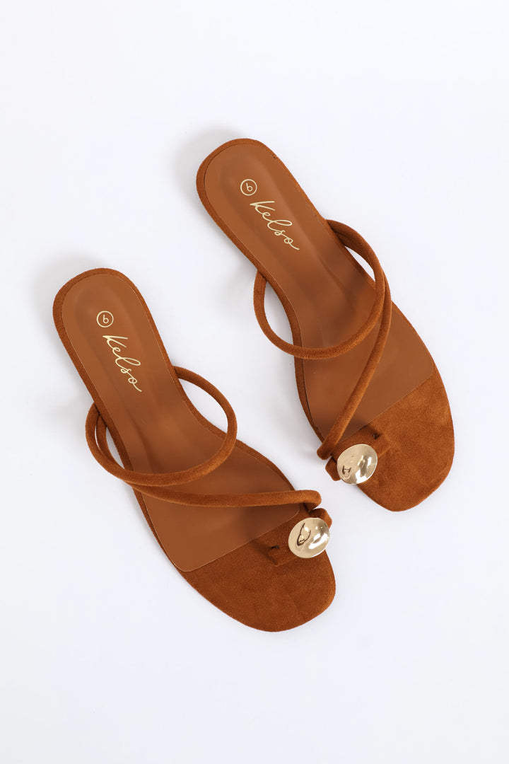 Metal Circle Trim Basic Toe Post Mule Sandal - Chocolate