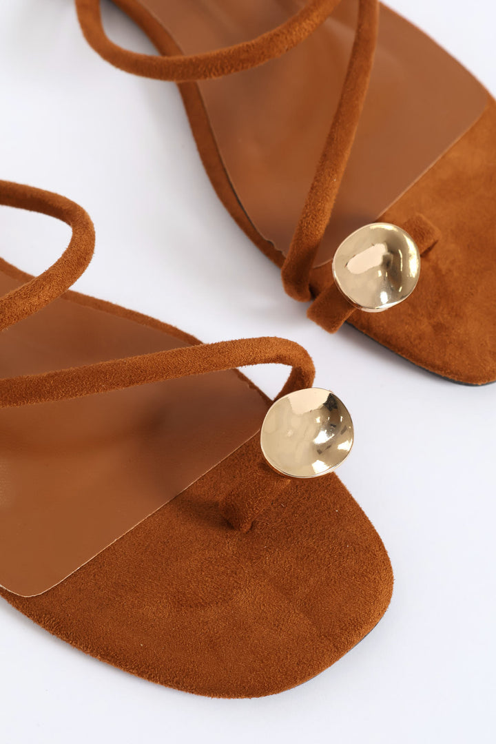 Metal Circle Trim Basic Toe Post Mule Sandal - Chocolate