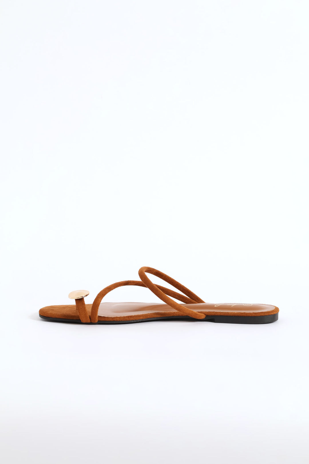 Metal Circle Trim Basic Toe Post Mule Sandal - Chocolate