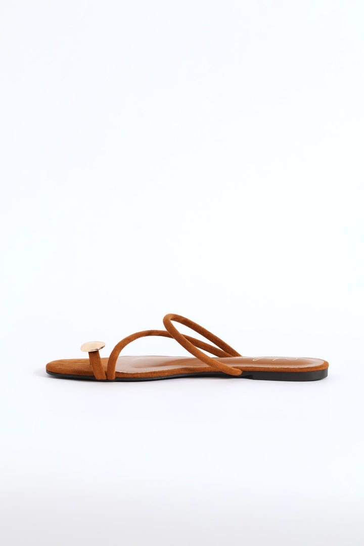 Metal Circle Trim Basic Toe Post Mule Sandal - Chocolate