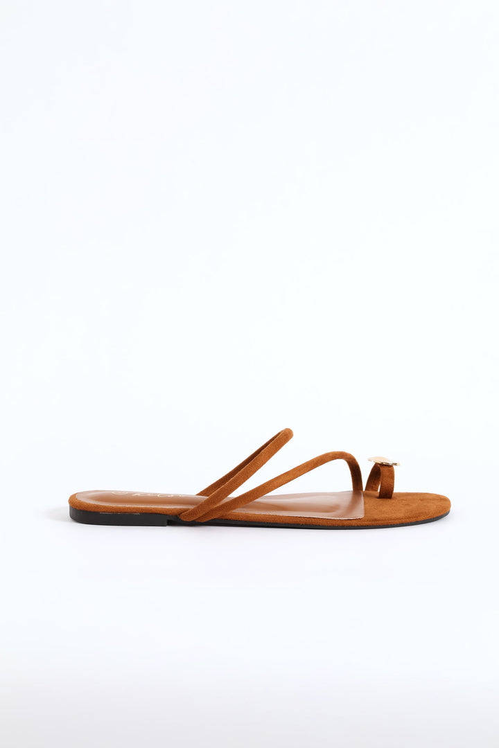 Metal Circle Trim Basic Toe Post Mule Sandal - Chocolate