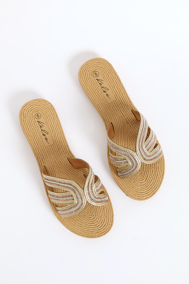 Interlinked Diamante Mule Sandal - Gold