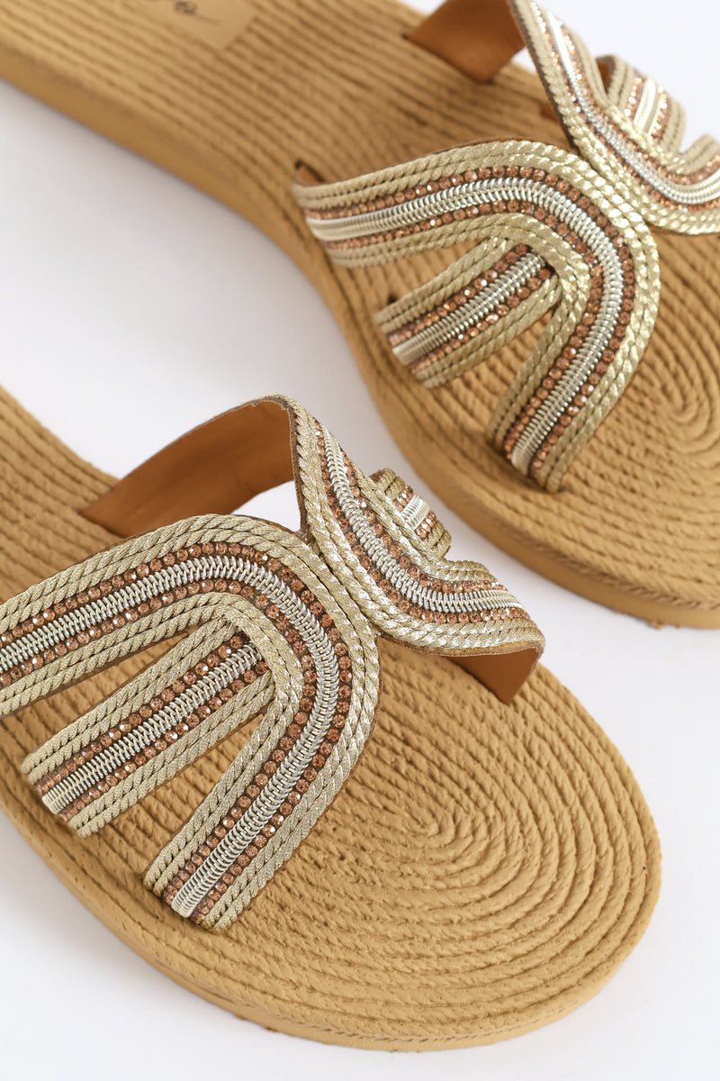 Interlinked Diamante Mule Sandal - Gold