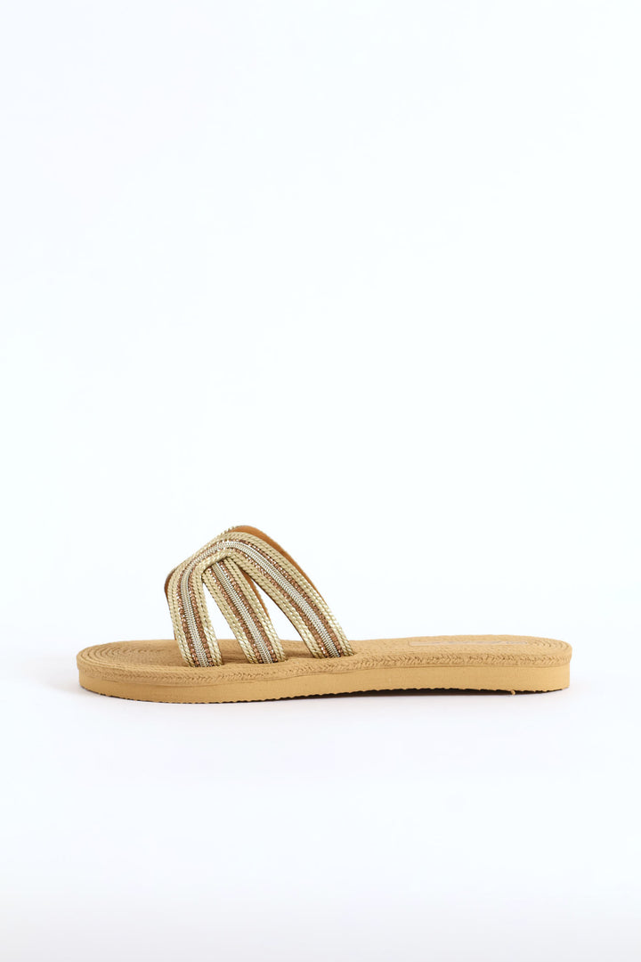 Interlinked Diamante Mule Sandal - Gold