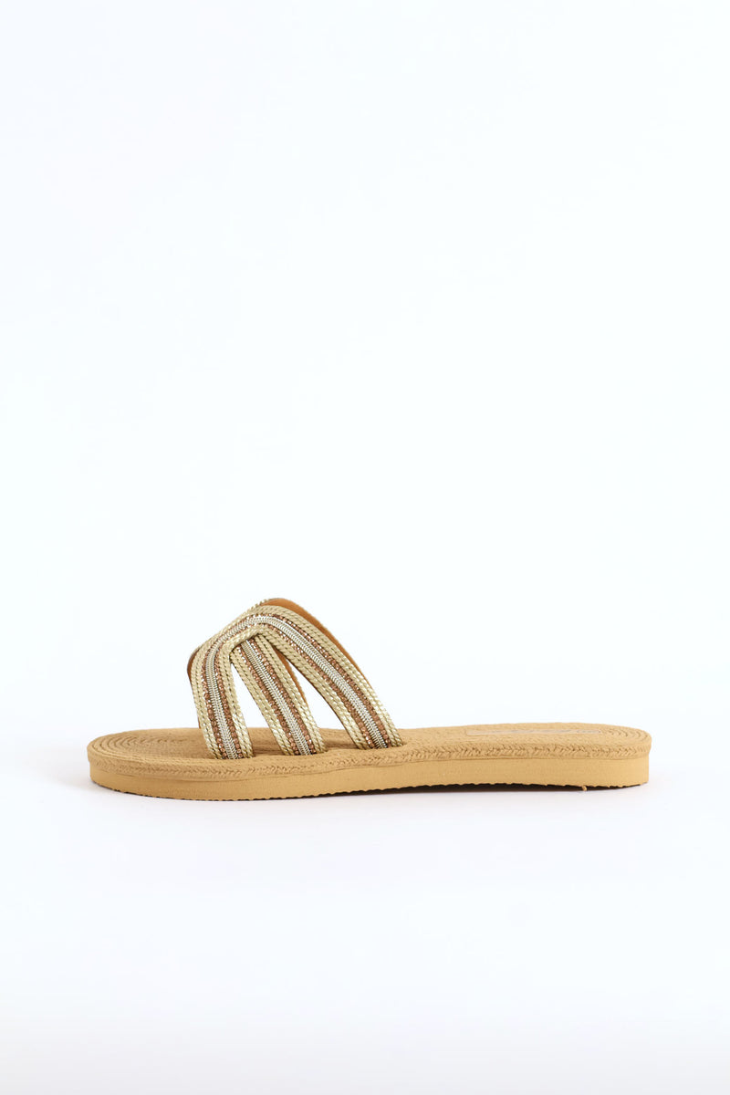 Interlinked Diamante Mule Sandal - Gold