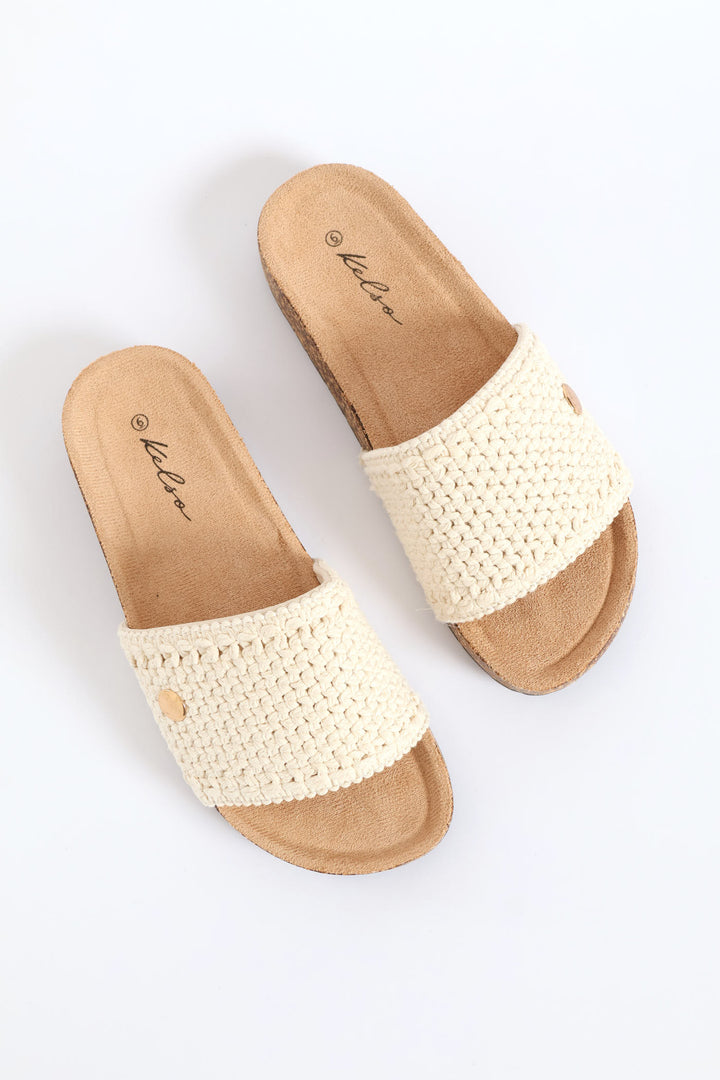 Macrame Upper On Cork Outsole Sandal - Off White