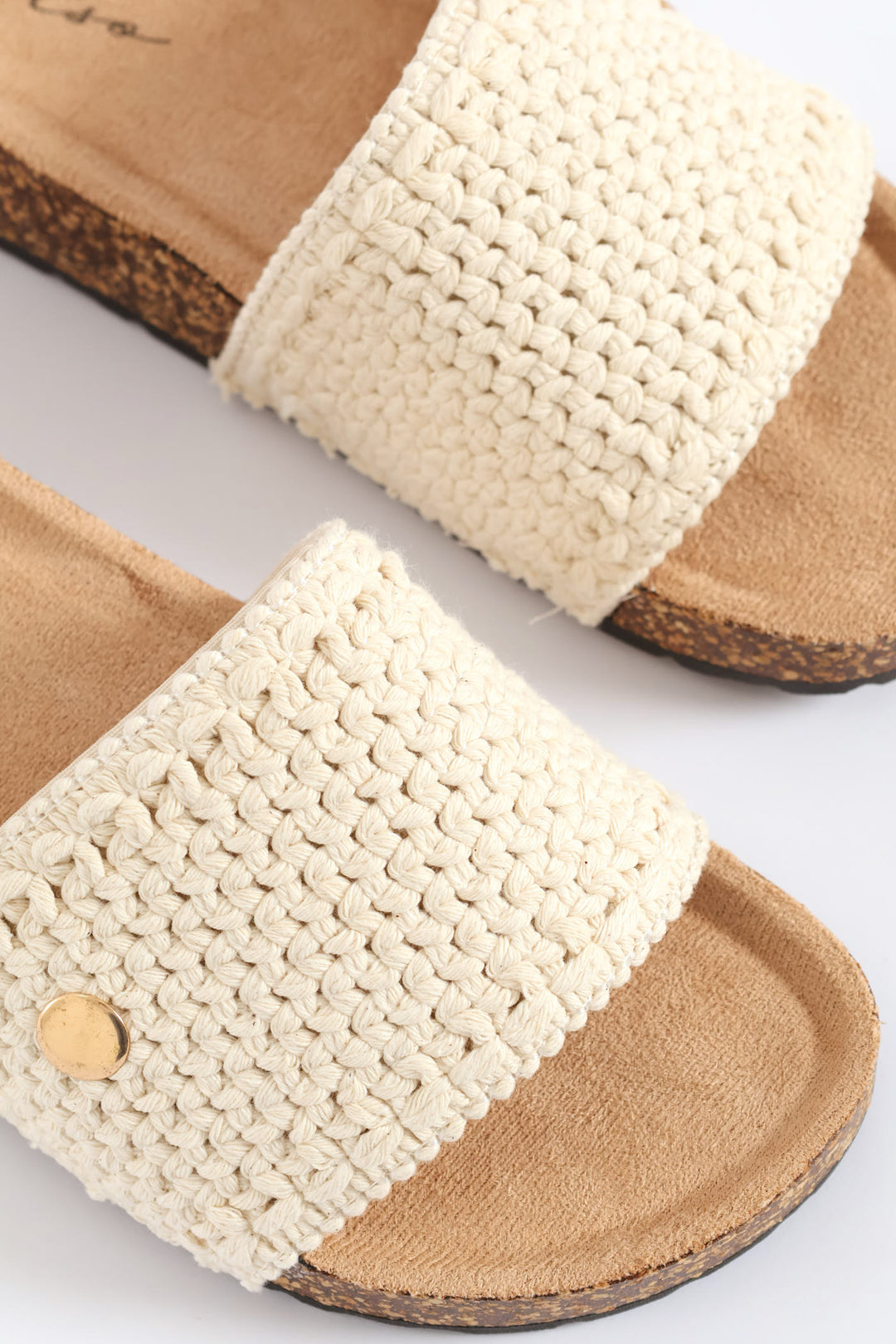 Macrame Upper On Cork Outsole Sandal - Off White