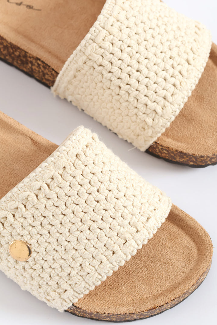 Macrame Upper On Cork Outsole Sandal - Off White