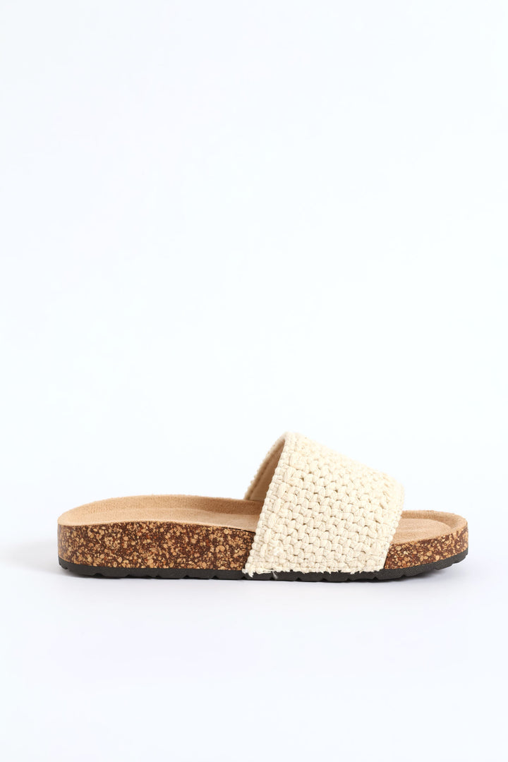 Macrame Upper On Cork Outsole Sandal - Off White