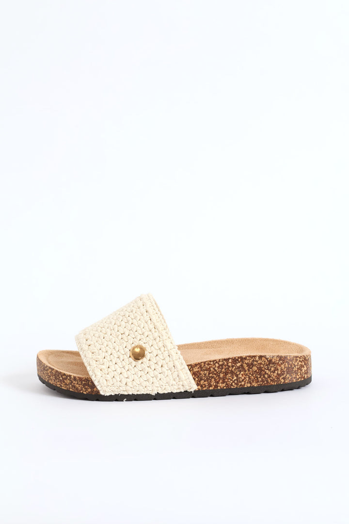 Macrame Upper On Cork Outsole Sandal - Off White