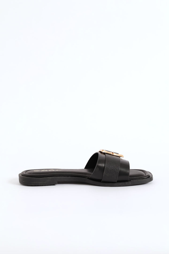 Bamboo Buckle Detail Single Band Sandal - Black