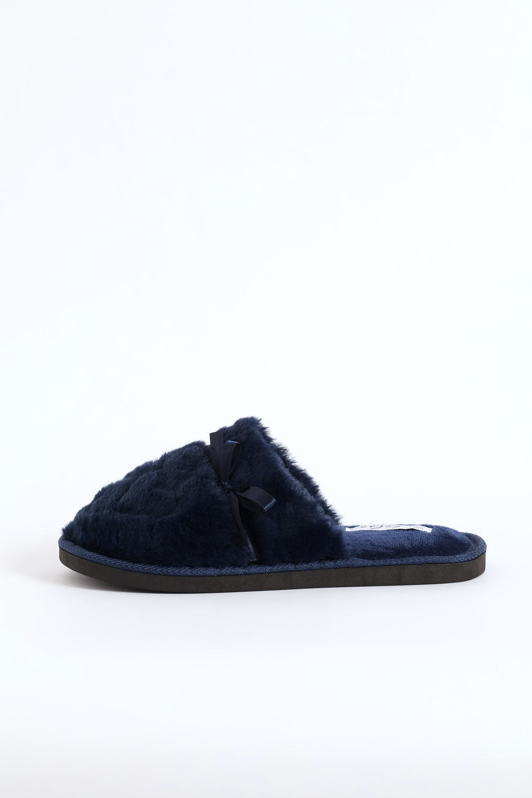 Satin Bow Detail Closed Toe Slipper - Navy