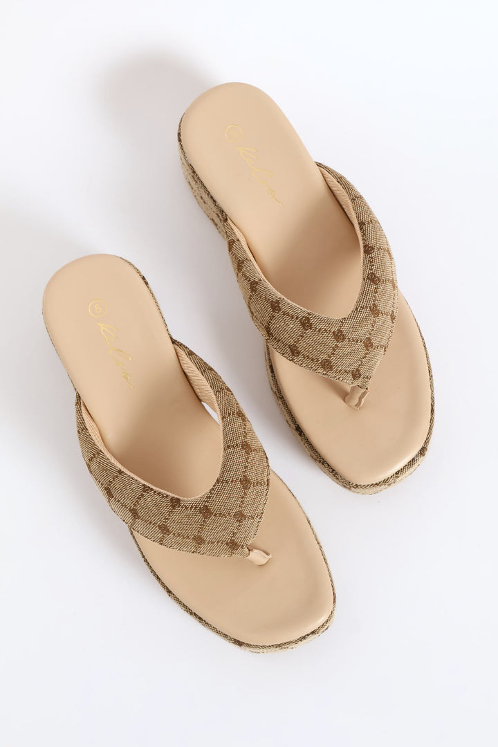 Monogram Wedged Thong Sandal - Natural