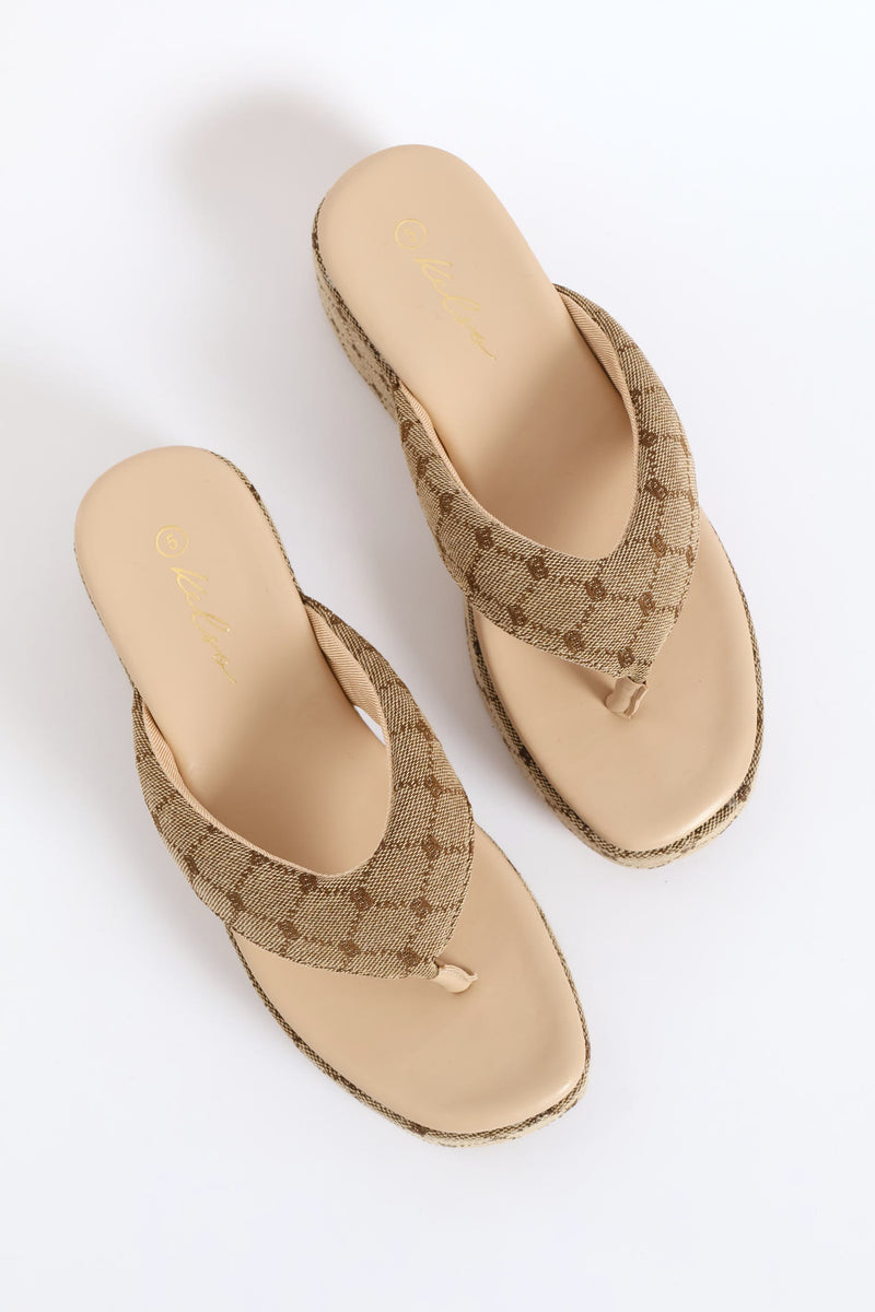 Monogram Wedged Thong Sandal - Natural