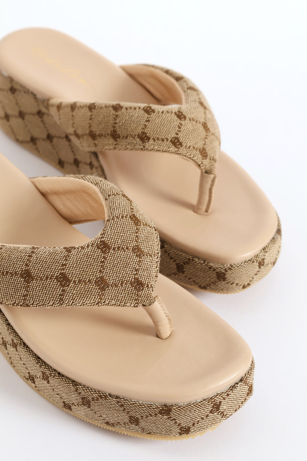Monogram Wedged Thong Sandal - Natural