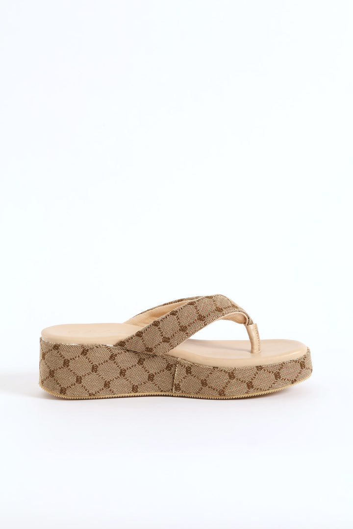 Monogram Wedged Thong Sandal - Natural