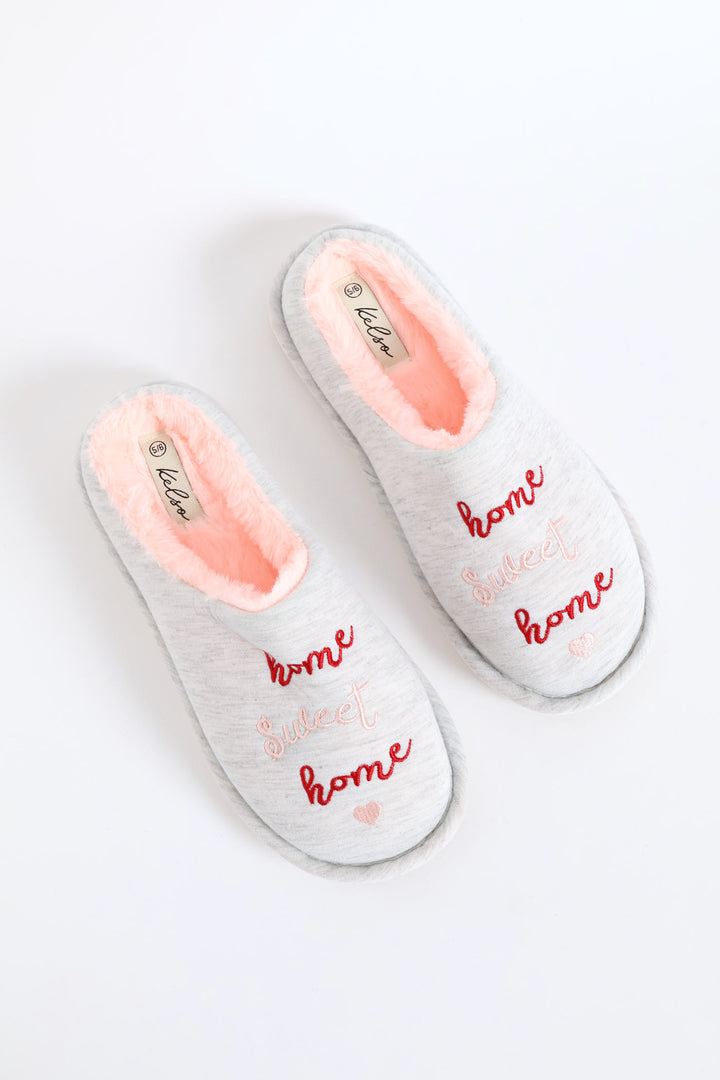 Home Sweet Home Slipper - Pink/Grey