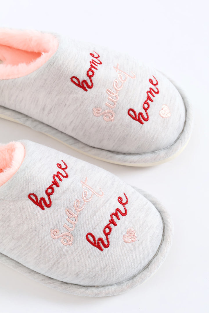 Home Sweet Home Slipper - Pink/Grey