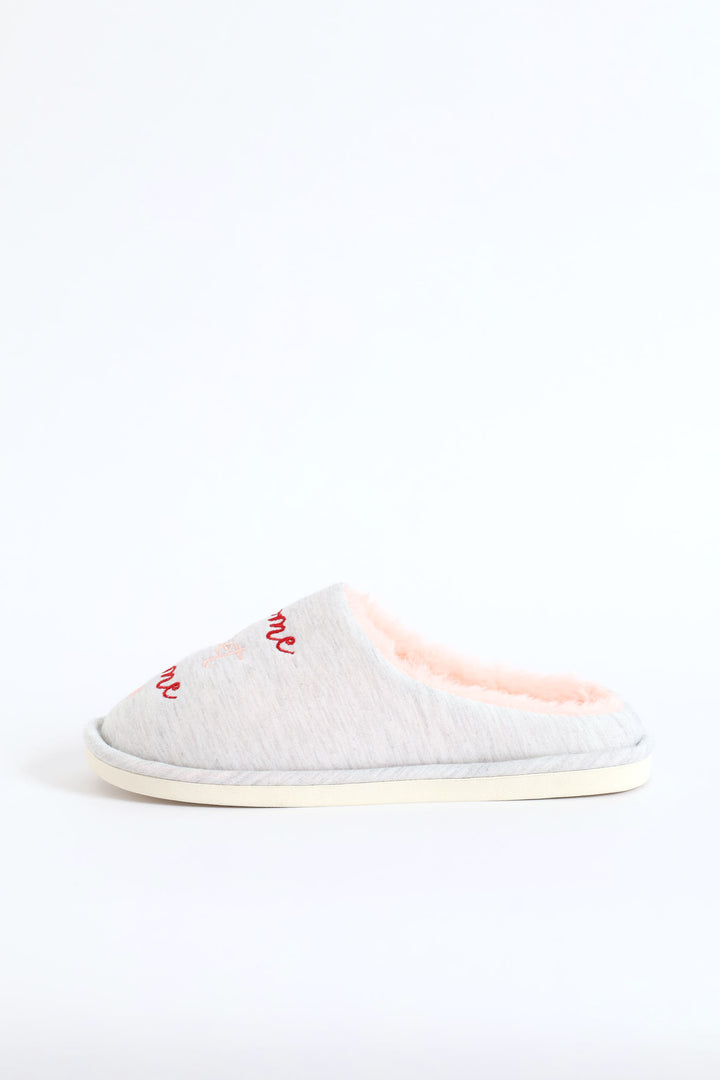 Home Sweet Home Slipper - Pink/Grey