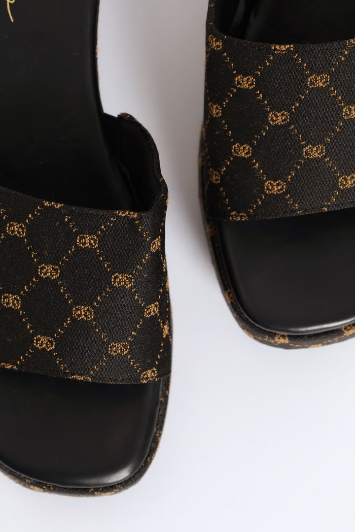 Monogram Slip On Flatform Mule Sandal - Black