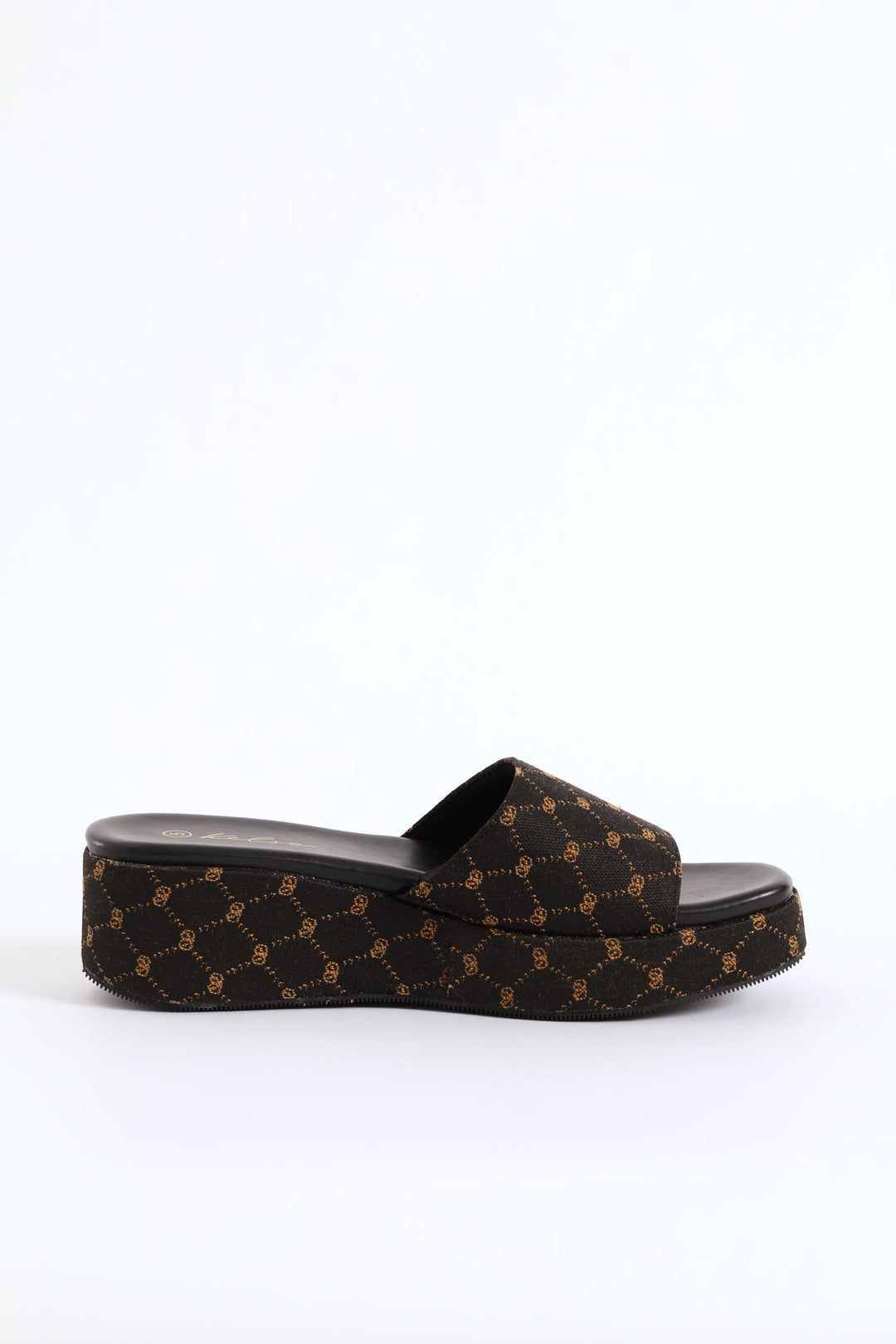 Monogram Slip On Flatform Mule Sandal - Black