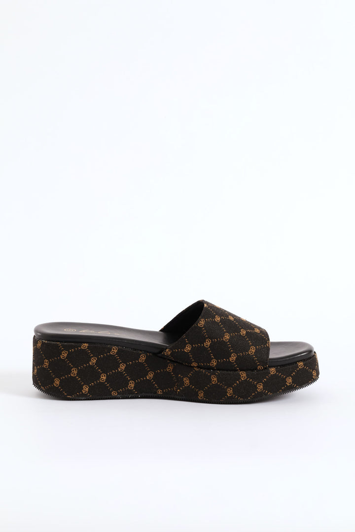 Monogram Slip On Flatform Mule Sandal - Black