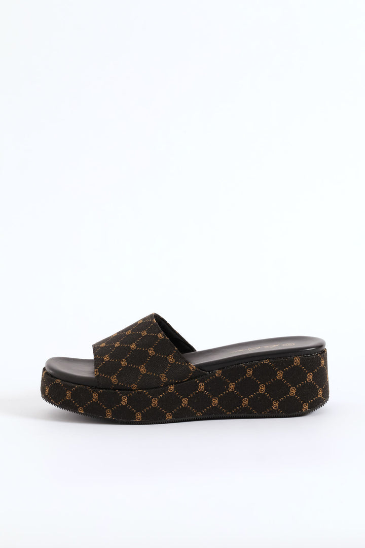 Monogram Slip On Flatform Mule Sandal - Black