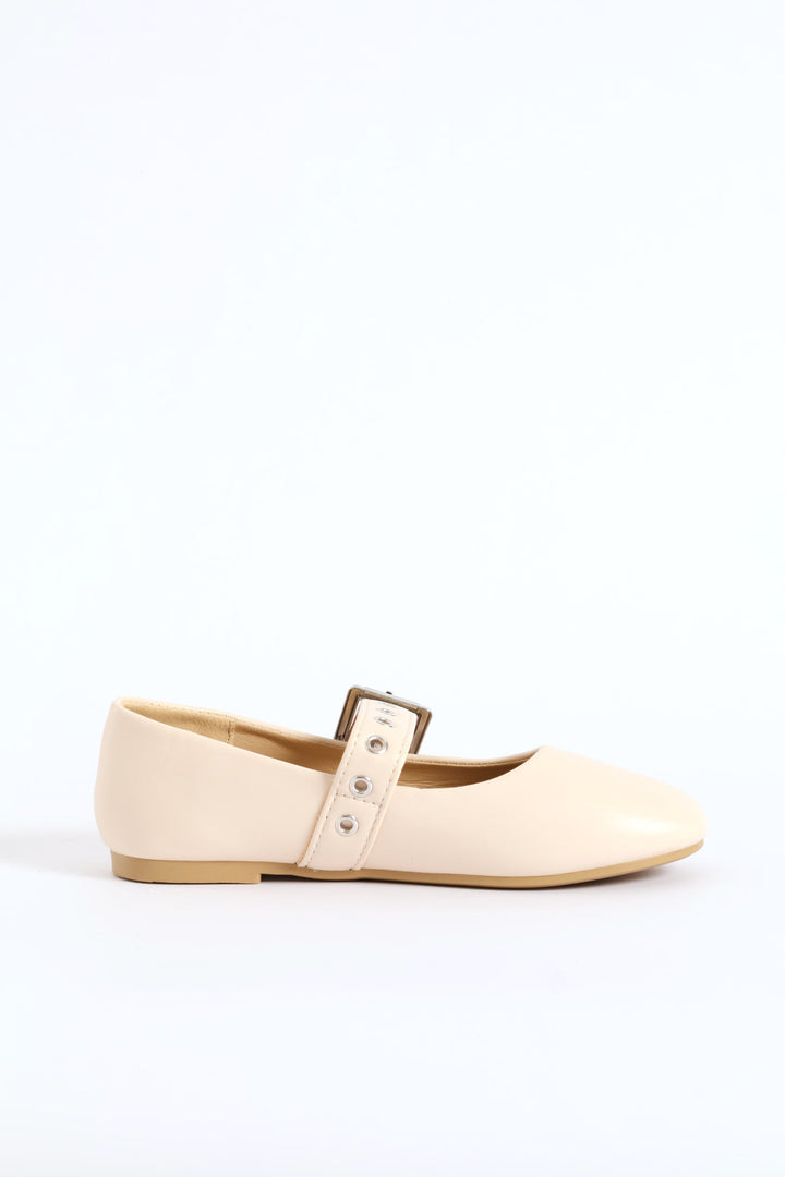 Girls Eyelet Mary Jane Pump - Cream