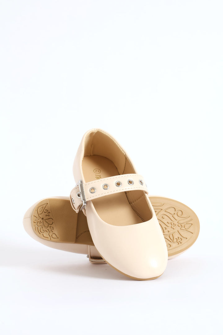 Girls Eyelet Mary Jane Pump - Cream