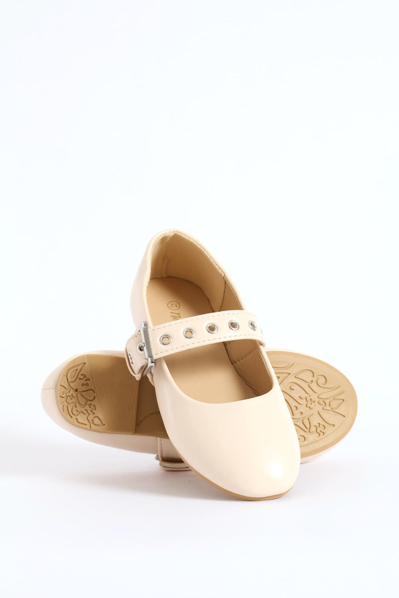 Girls Eyelet Mary Jane Pump - Cream