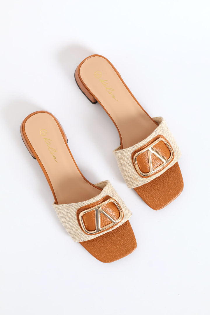 Trim Detailed Single Band On Block Heel - Tan