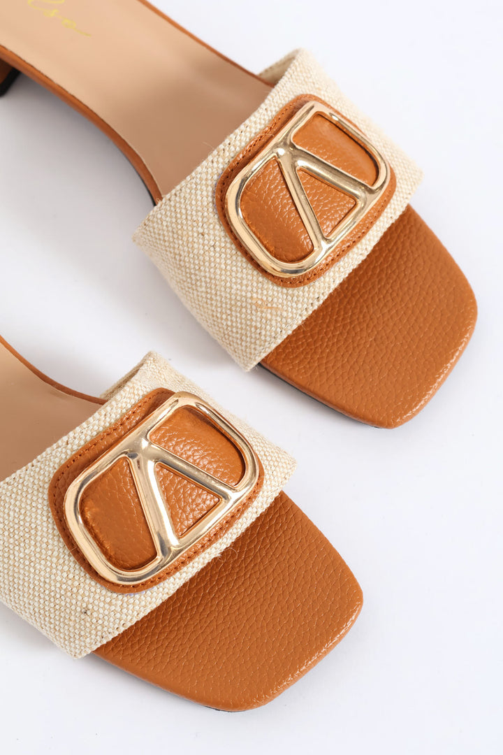 Trim Detailed Single Band On Block Heel - Tan