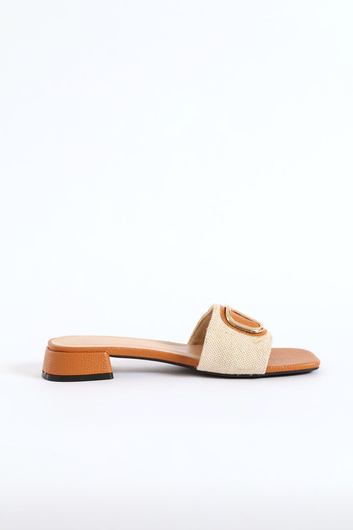 Trim Detailed Single Band On Block Heel - Tan