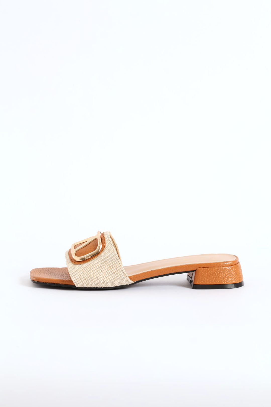 Trim Detailed Single Band On Block Heel - Tan