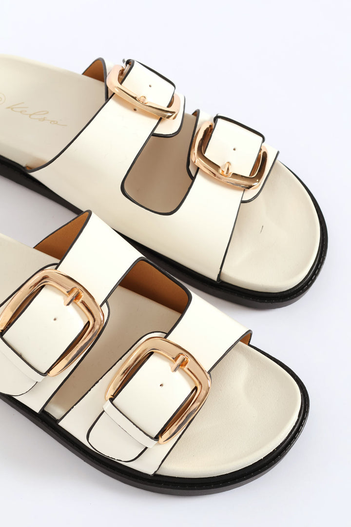 Classic Gold Double Buckle Slide - Off White