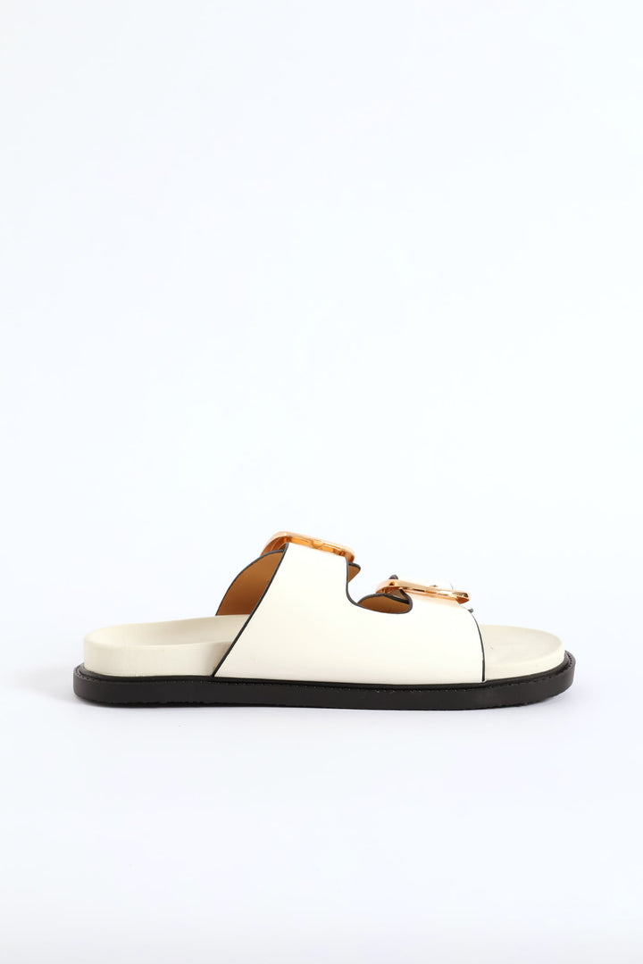 Classic Gold Double Buckle Slide - Off White