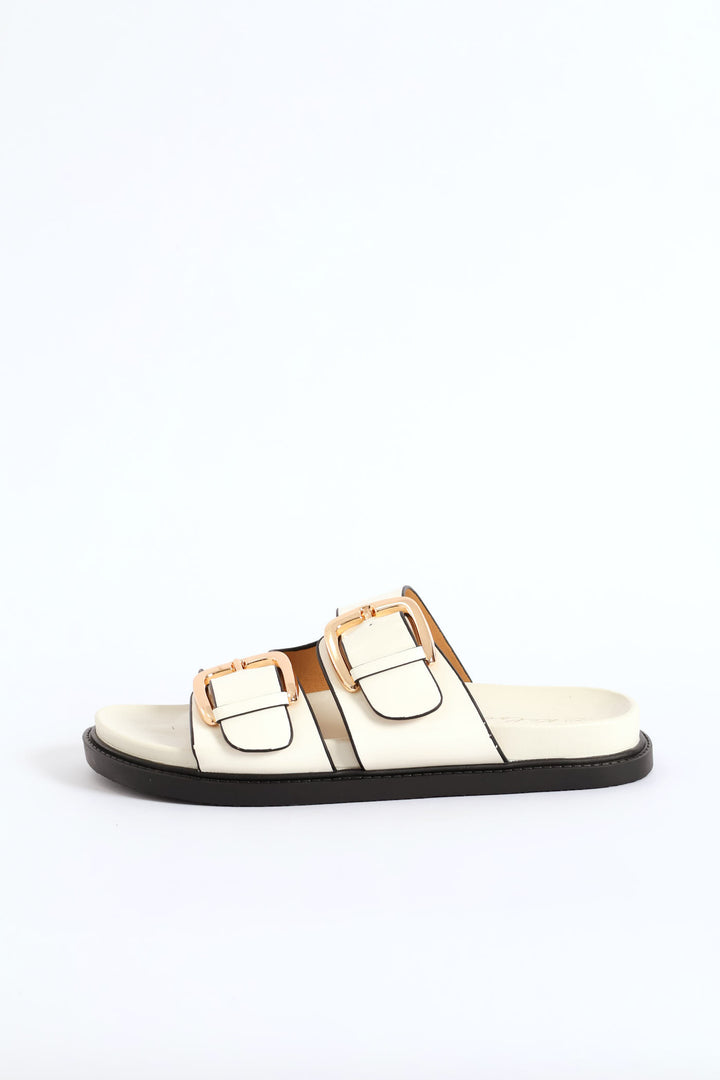 Classic Gold Double Buckle Slide - Off White