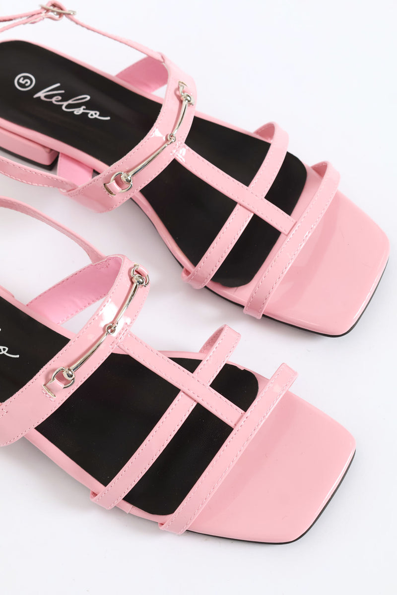 Metal Bar Thin Strap T-Bar Sandal - Light Pink