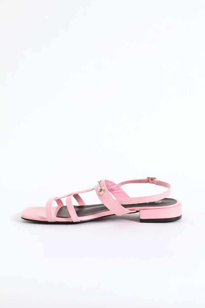 Metal Bar Thin Strap T-Bar Sandal - Light Pink