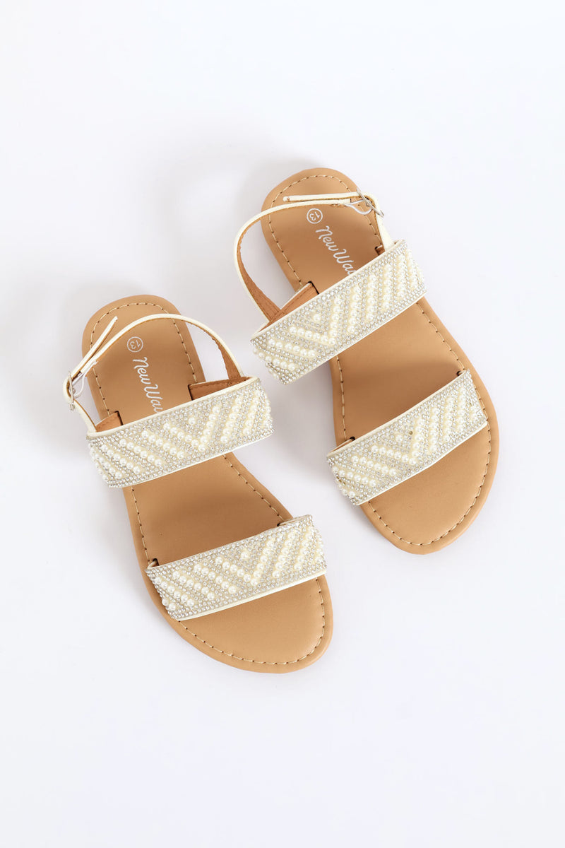 Girls Beaded Sandal - White