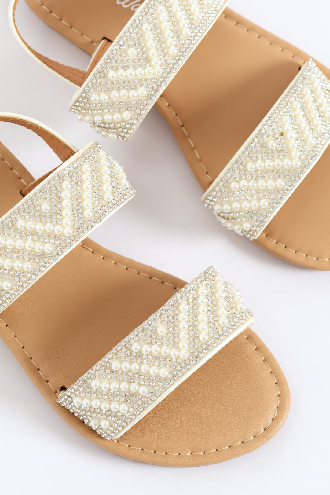 Girls Beaded Sandal - White