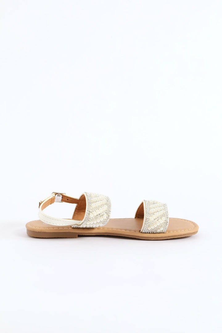 Girls Beaded Sandal - White