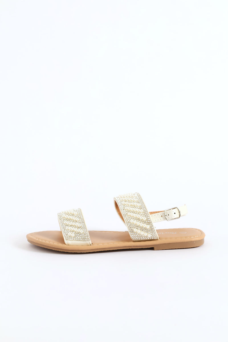 Girls Beaded Sandal - White
