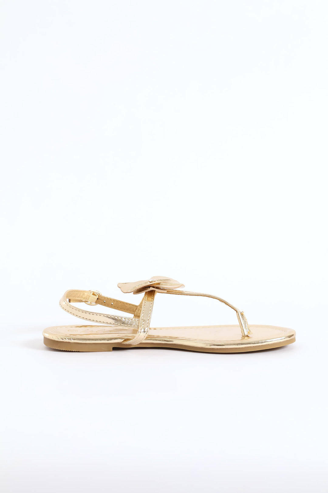 Flower Detail T-Bar Thong Sandal - Gold