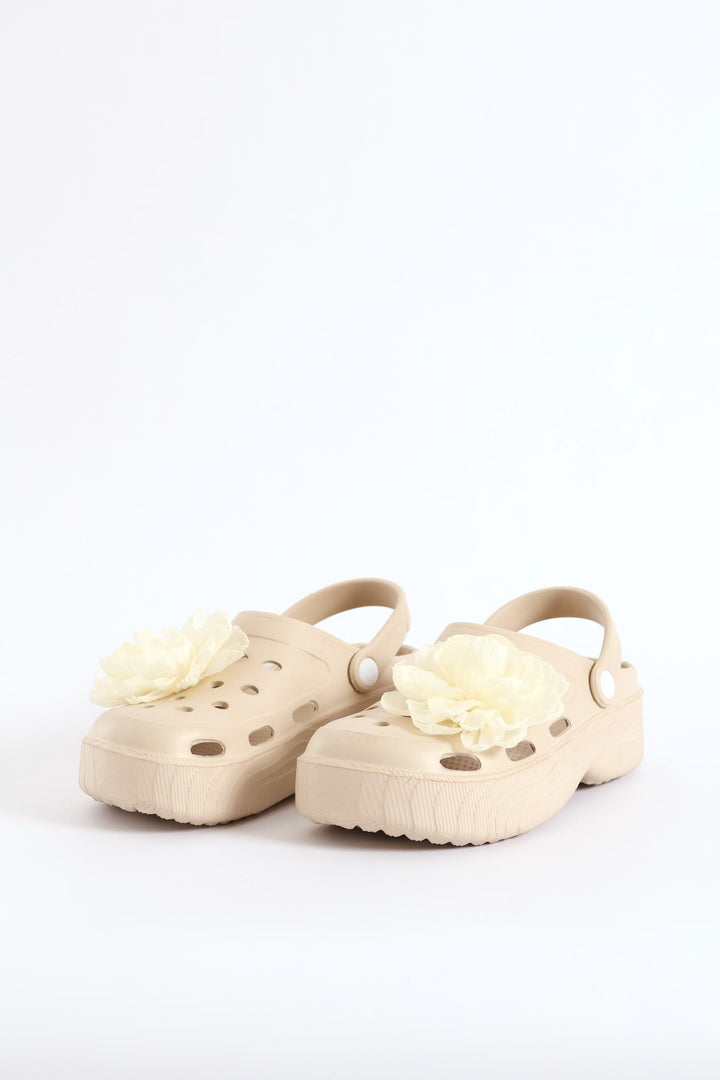 Floral Detail Bumper Clog - Stone