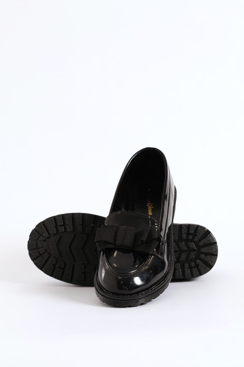 Girls Bow Penny Moccasin - Black